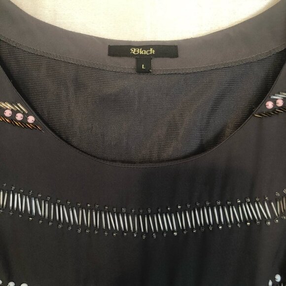 Black namebrand Lined Mini Dress Grey with Beautiful Beading in Front Ladies Lg - Picture 3 of 15